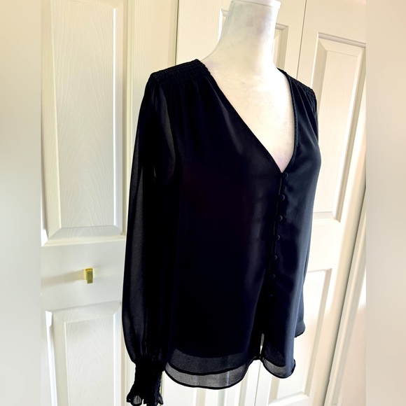 1.State Black Sheer Sleeve Blouse Small - Picture 3 of 6